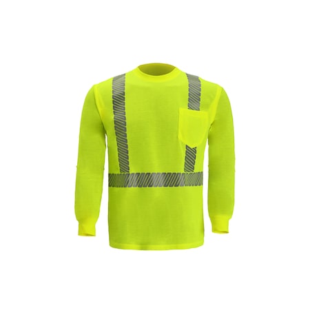 2W International Hi-Vis Long Sleeve T-Shirt with Reflective Stripes, Polyester, Lime, XL TL125C-2 XL